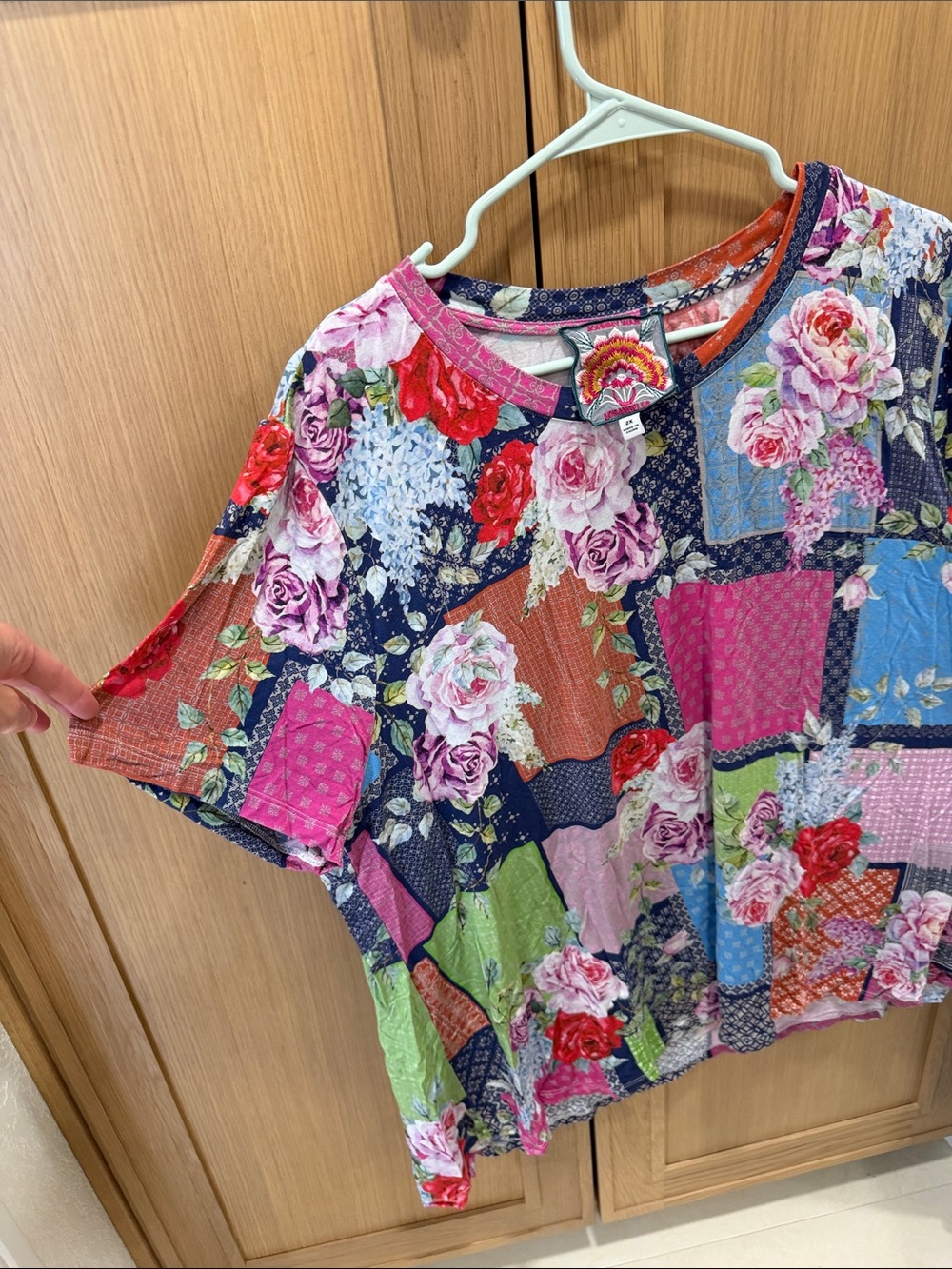 Johnny Was Multicolor Floral Patchwork Short Sleeve Tee - Picture 3 of 5